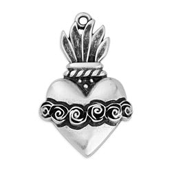 Mexican heart motif with roses pendant - Size 19.5x31mm