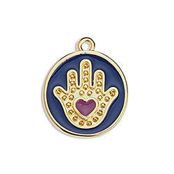 Disc 21mm with hamsa pendant - Size 17.5x20.8mm