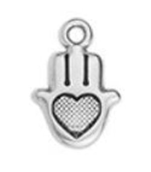 Hamsa hand with heart double face pendant - Size 9.8x14.3mm