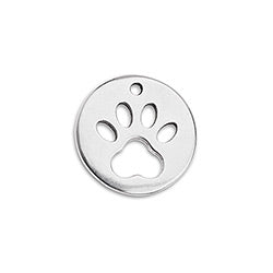 Round perforated paw motif pendant - Size 15.4x15.4mm