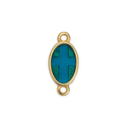 Oval motif with cross Vitraux with 2 rings - Size 8.5x18mm