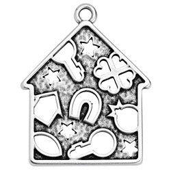 House motif with perforated pattern pendant - Size 45.9x57.9mm