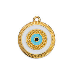 Round eye motif with rays and grains pendant - Size 18x20.6mm