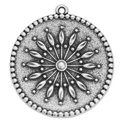 Round motif with rosette pattern pendant - Size 29.5x32.5mm