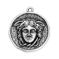 Round motif with Medusa in relief pendant - Size 24.9x28mm