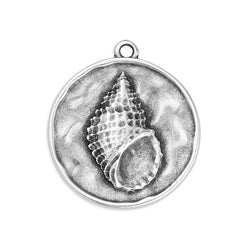 Round hammered motif with textured shell pendant - Size 21.8x24.5mm
