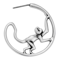 Earring hoop wireframe monkey with titanium pin - Size 32.2x30.7mm