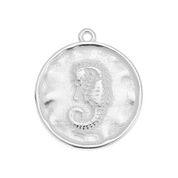 Round motif with textured seahorse pendant - 21,5x24,5mm