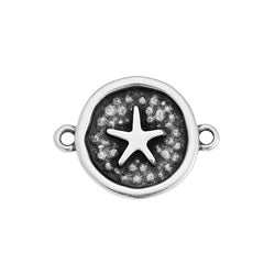 Round motif with textured starfish with 2 rings - 16,5x21,6mm