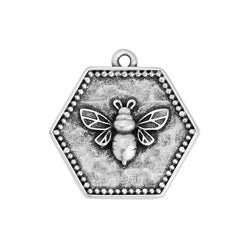 Ηexagon motif with bee pendant - 21,2x21,6mm