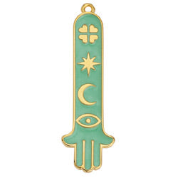 Hamsa motif with spiritual symbols pendant - 13,7x43,8mm